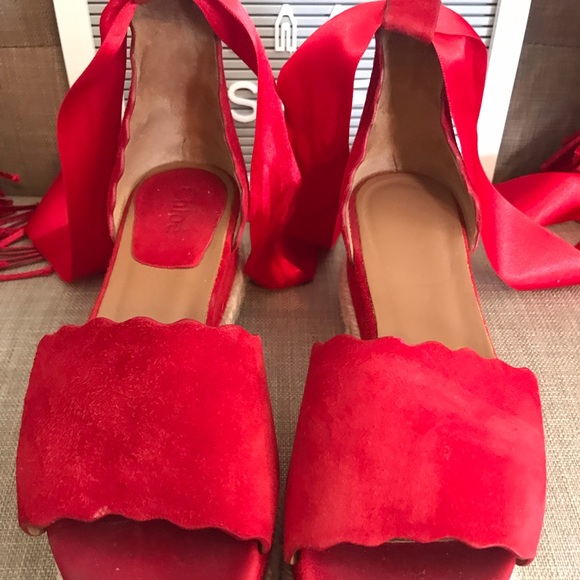 Lauren scalloped suede espadrille platform sandals - Picture 4 of 13